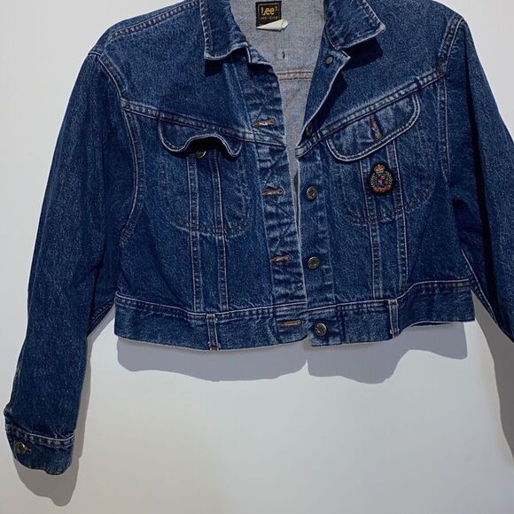 Original Vintage Style Lee Jeans Women's Blue Button Crop Denim Jacket Medium - Picture 2 of 10
